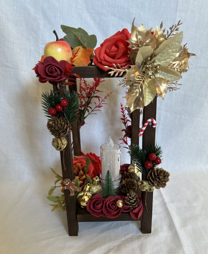 CENTRO MESA DE FLORES CON VELA NAVIDEÑA